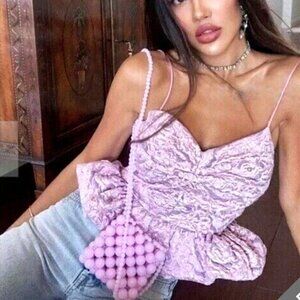 Zara Lavender Textured Peplum Camisole Top, Size S, M NWT